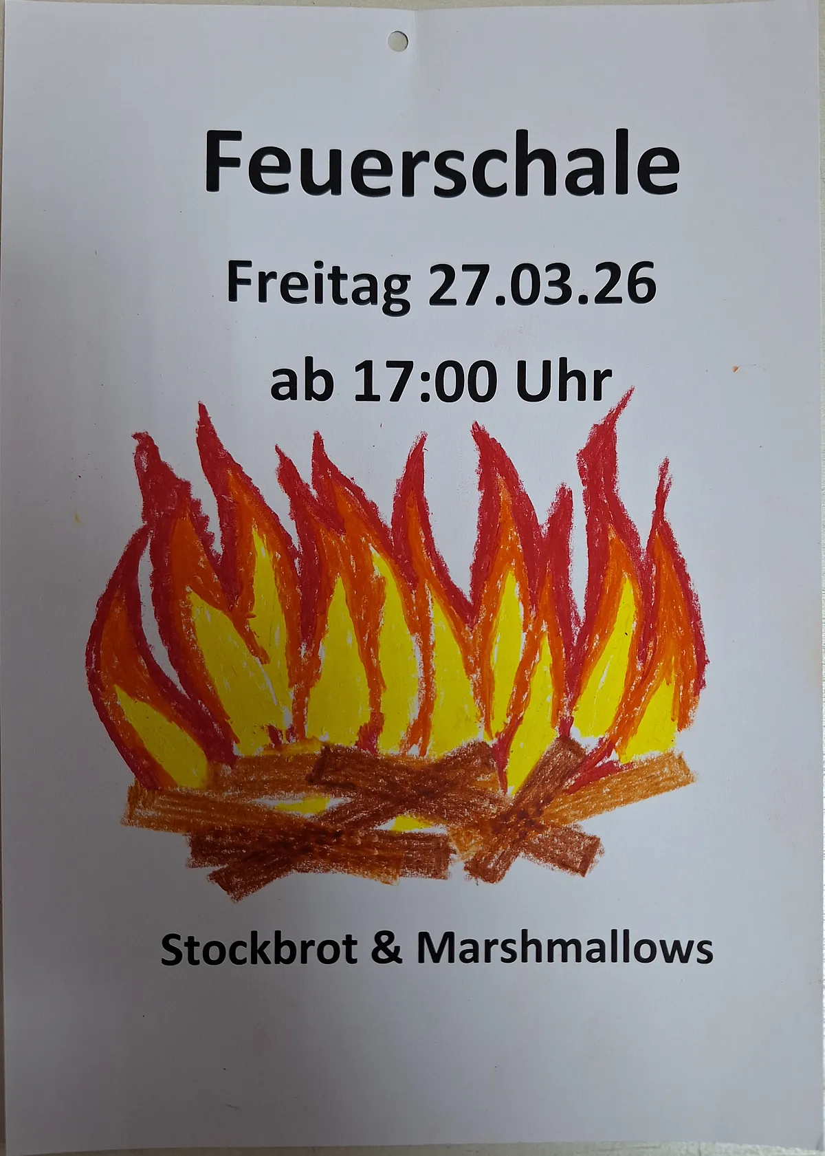 Plakat: Feuerschale - Freitag, 27.03.2026 ab 17 Uhr - Stockbrot und Marshmallows
